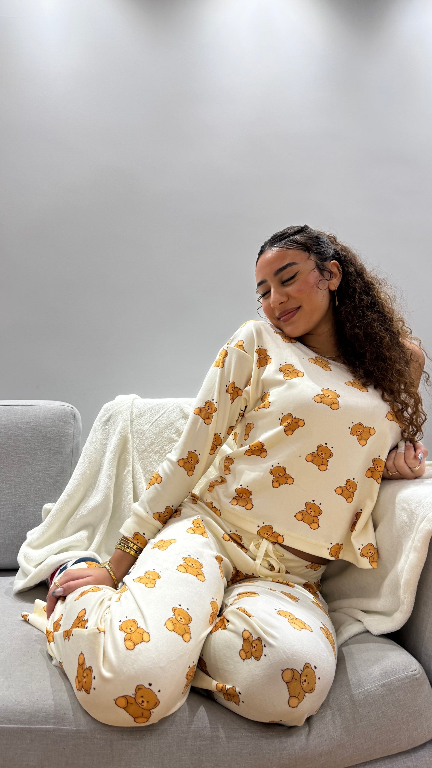 Teddy Bear Off Shoulder - Velvet Pyjamas