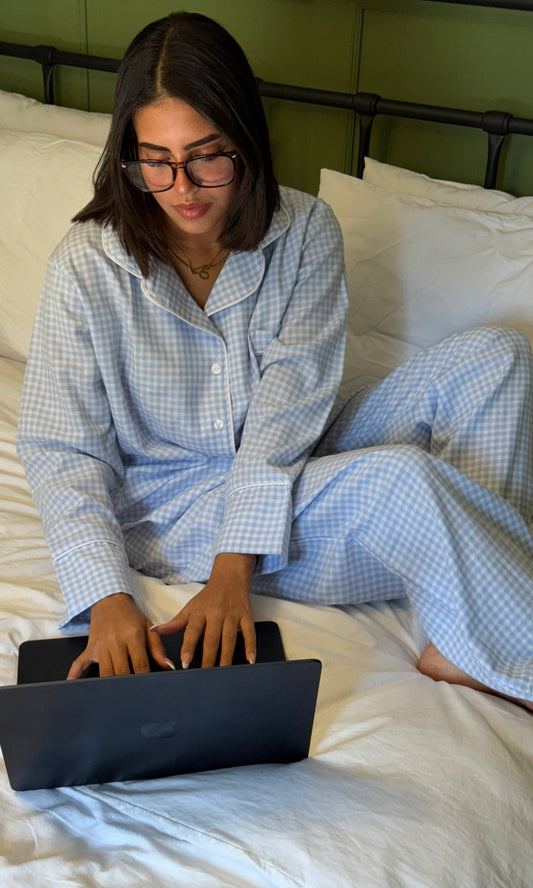 The Baby Blue Checkered Cotton PJ