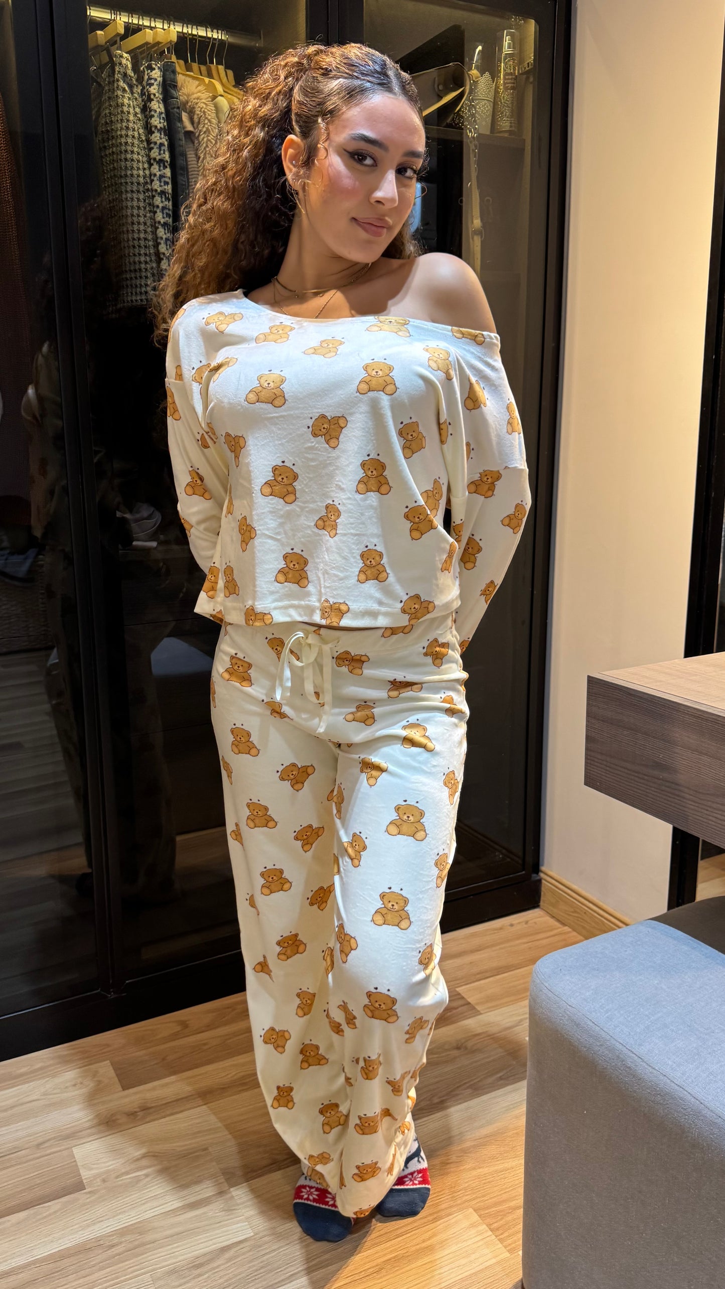 Teddy Bear Off Shoulder - Velvet Pyjamas