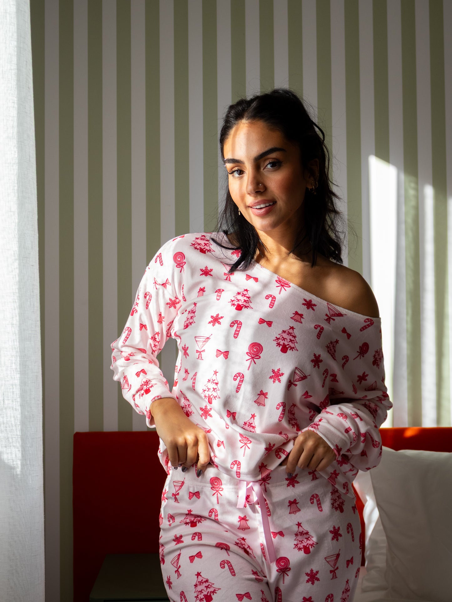Holiday Candy - Off Shoulder Velvet PJ