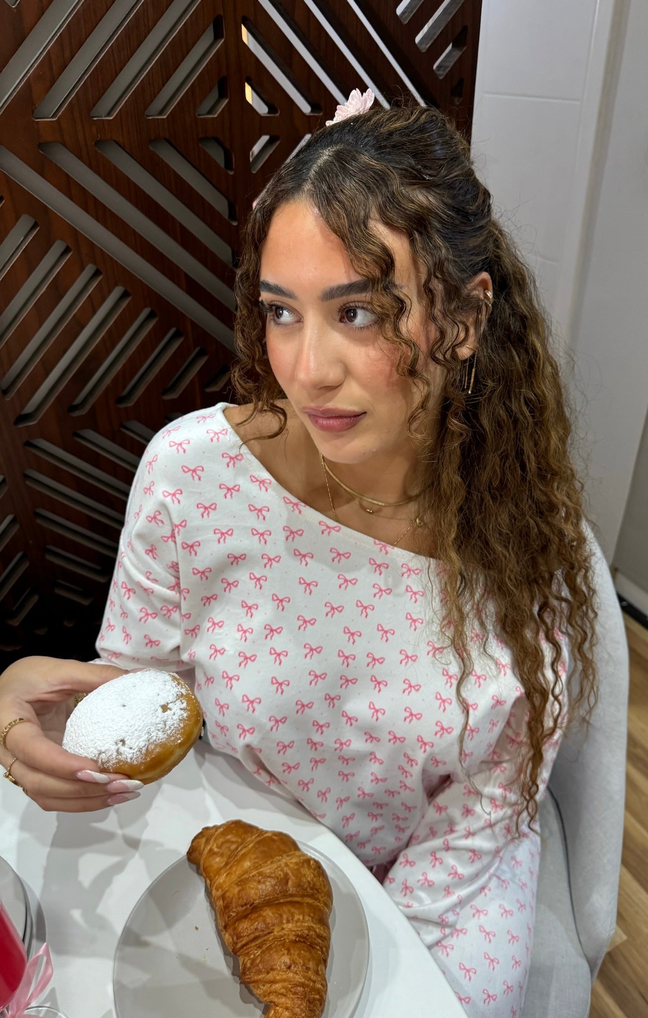 White Bows Off Shoulder - Velvet Pyjamas