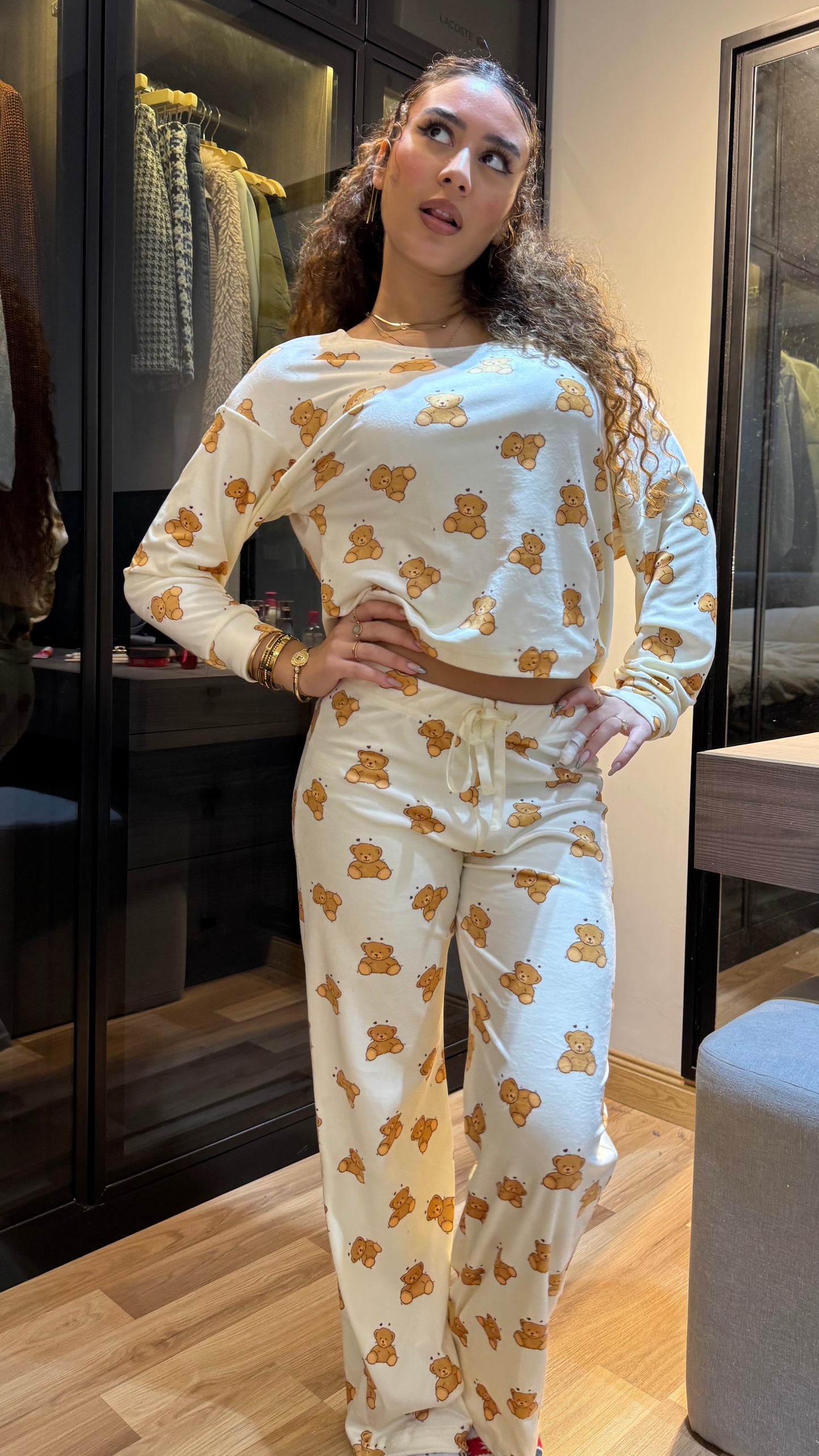 Teddy Bear Off Shoulder - Velvet Pyjamas