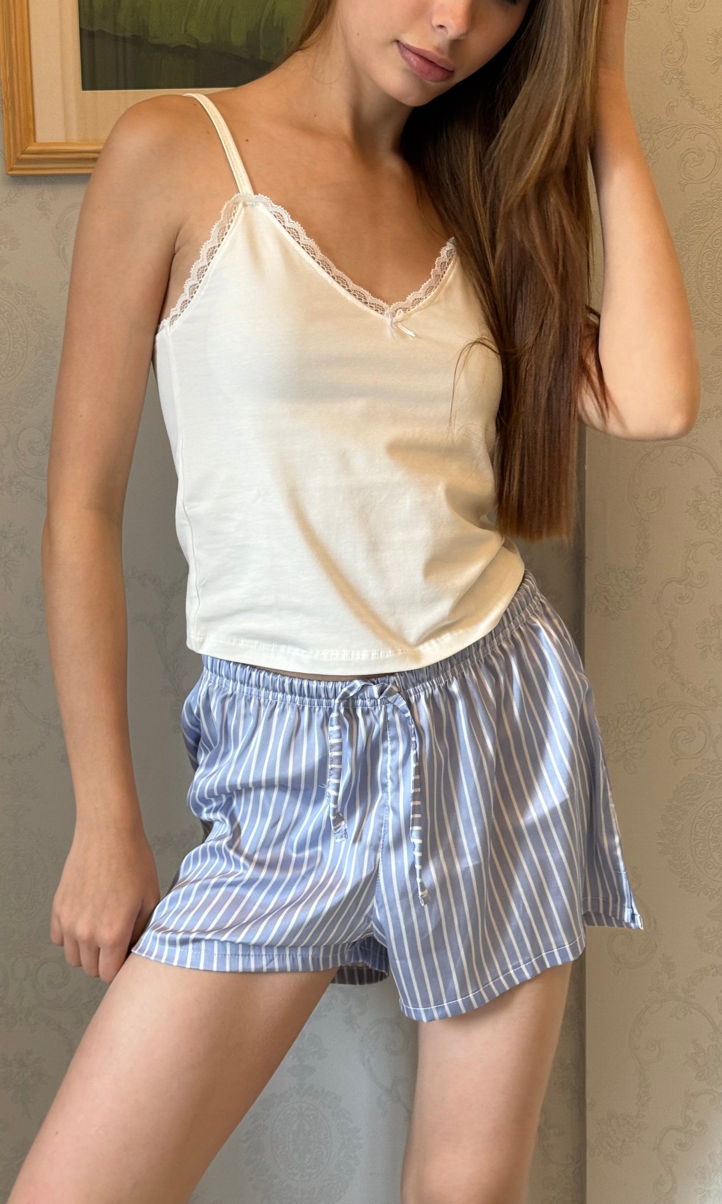 The Satin Shorts PJ - Blue Stripe