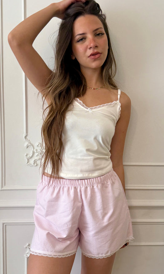The Lace Shorts PJ - Pink Stripe