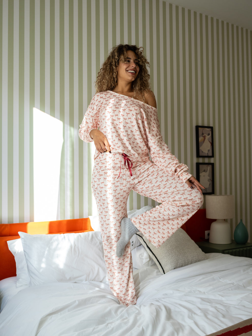 Mini Bows - Off Shoulder Velvet PJ