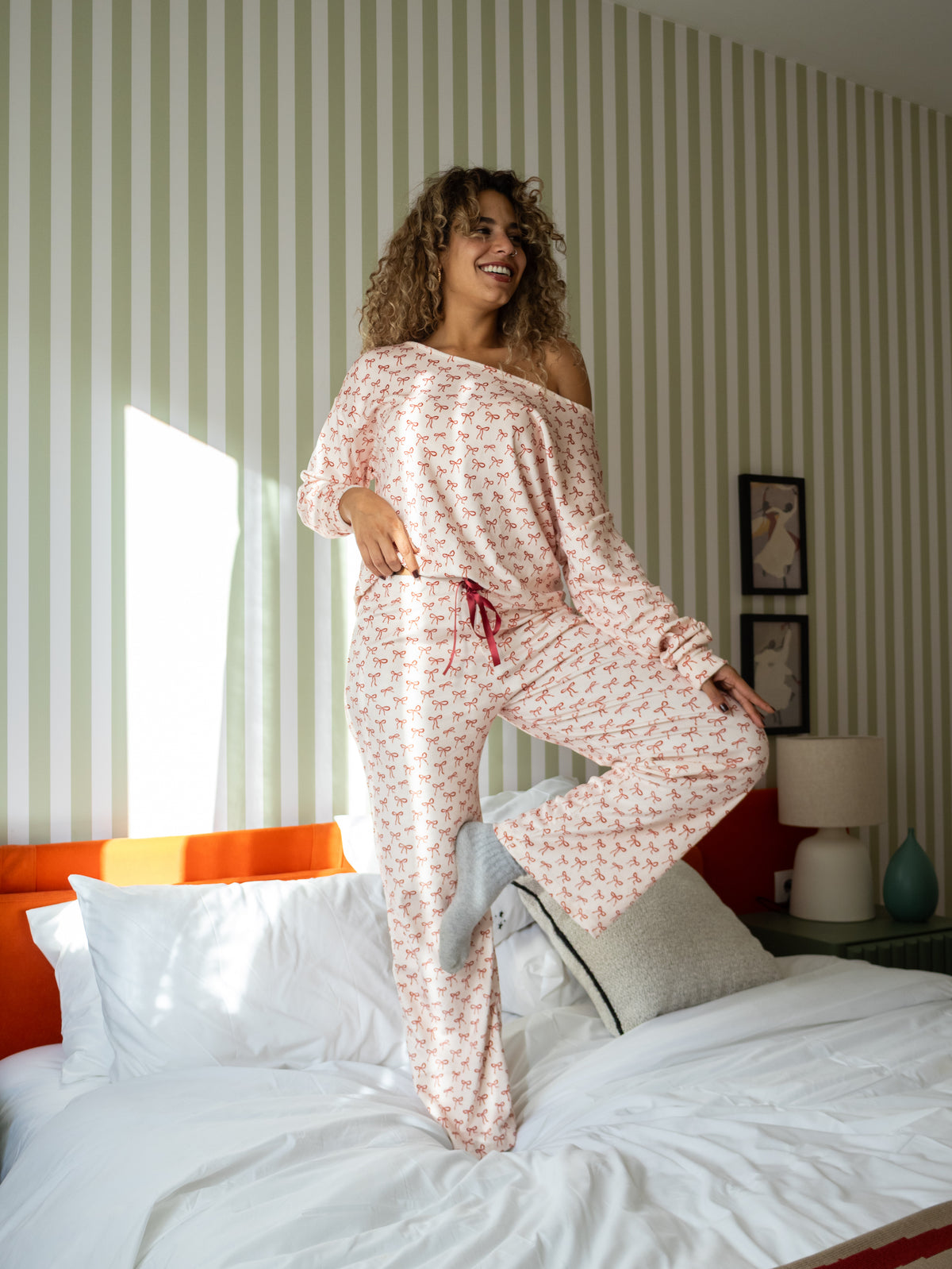 Mini Bows - Off Shoulder Velvet PJ