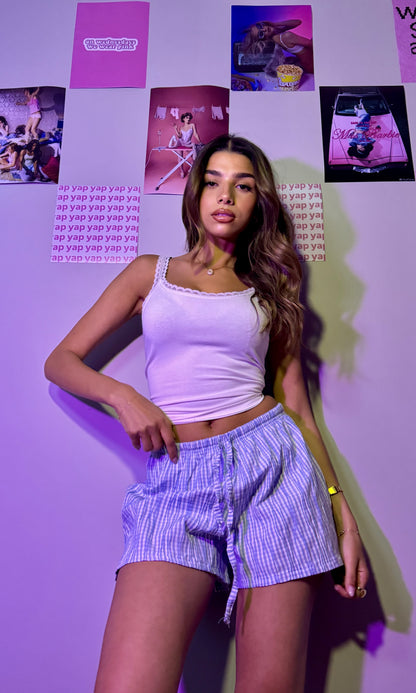 The Crinkled Shorts PJ - Blue Gingham