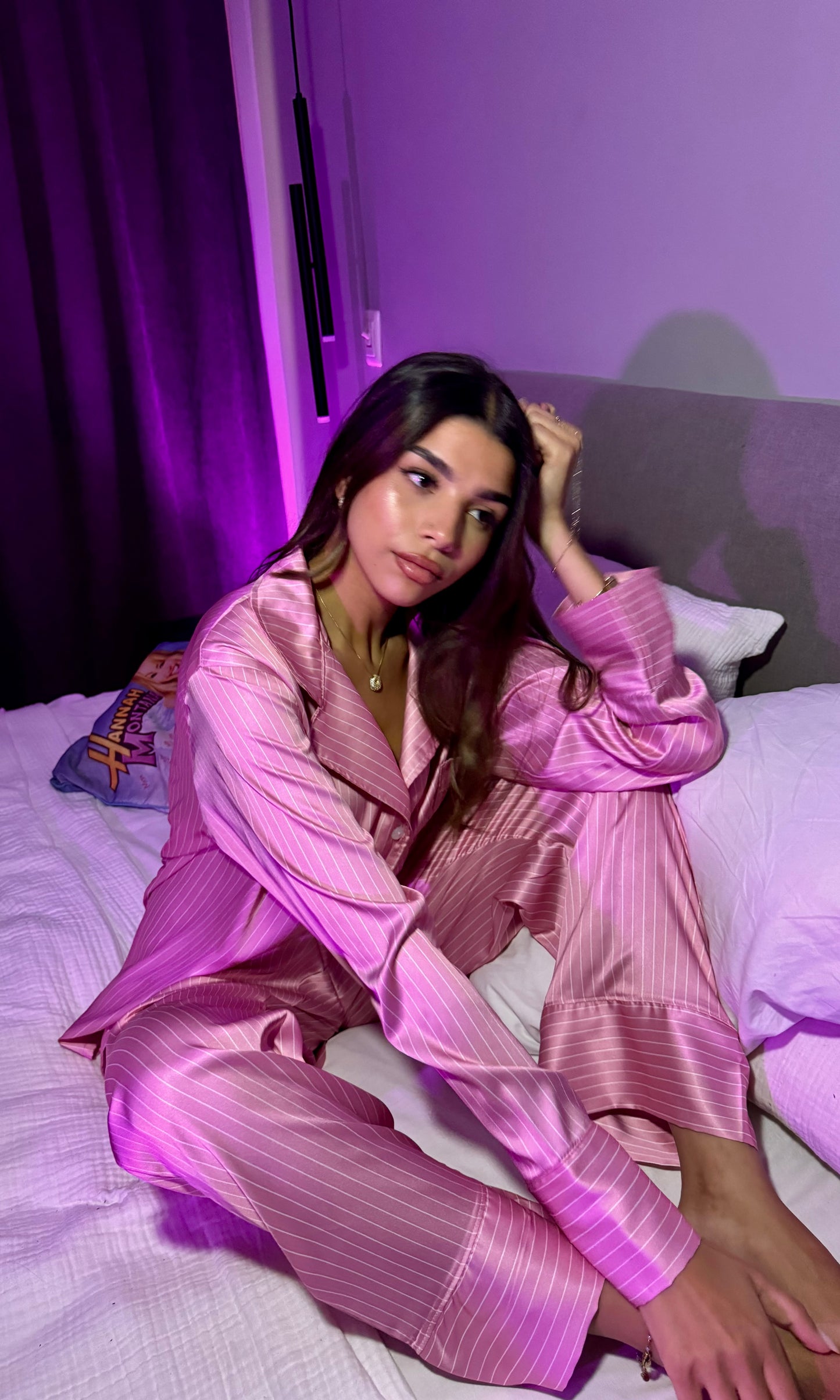 The Long Satin PJ - Pink Stripe