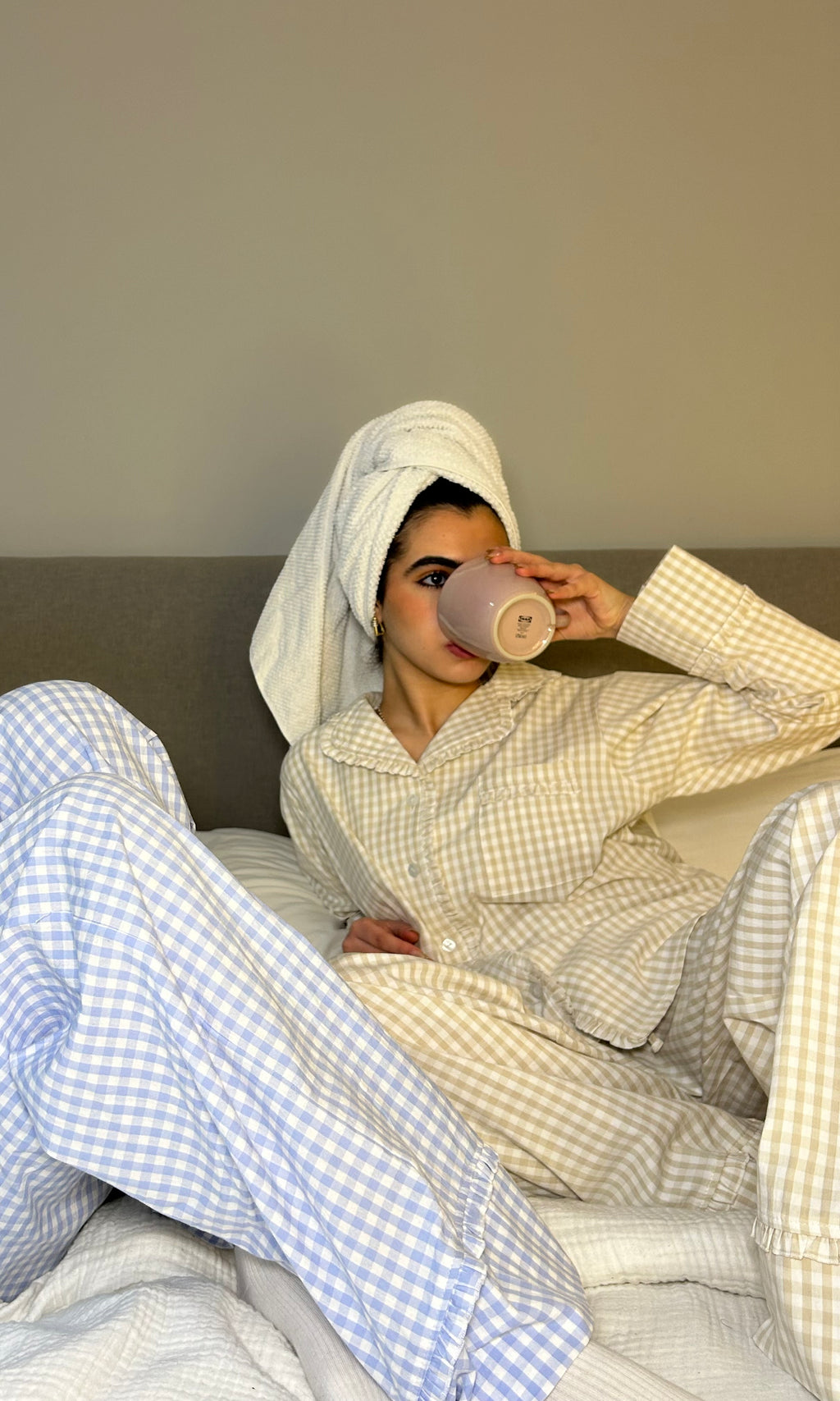 The Soft Ruffle PJ – Beige Gingham