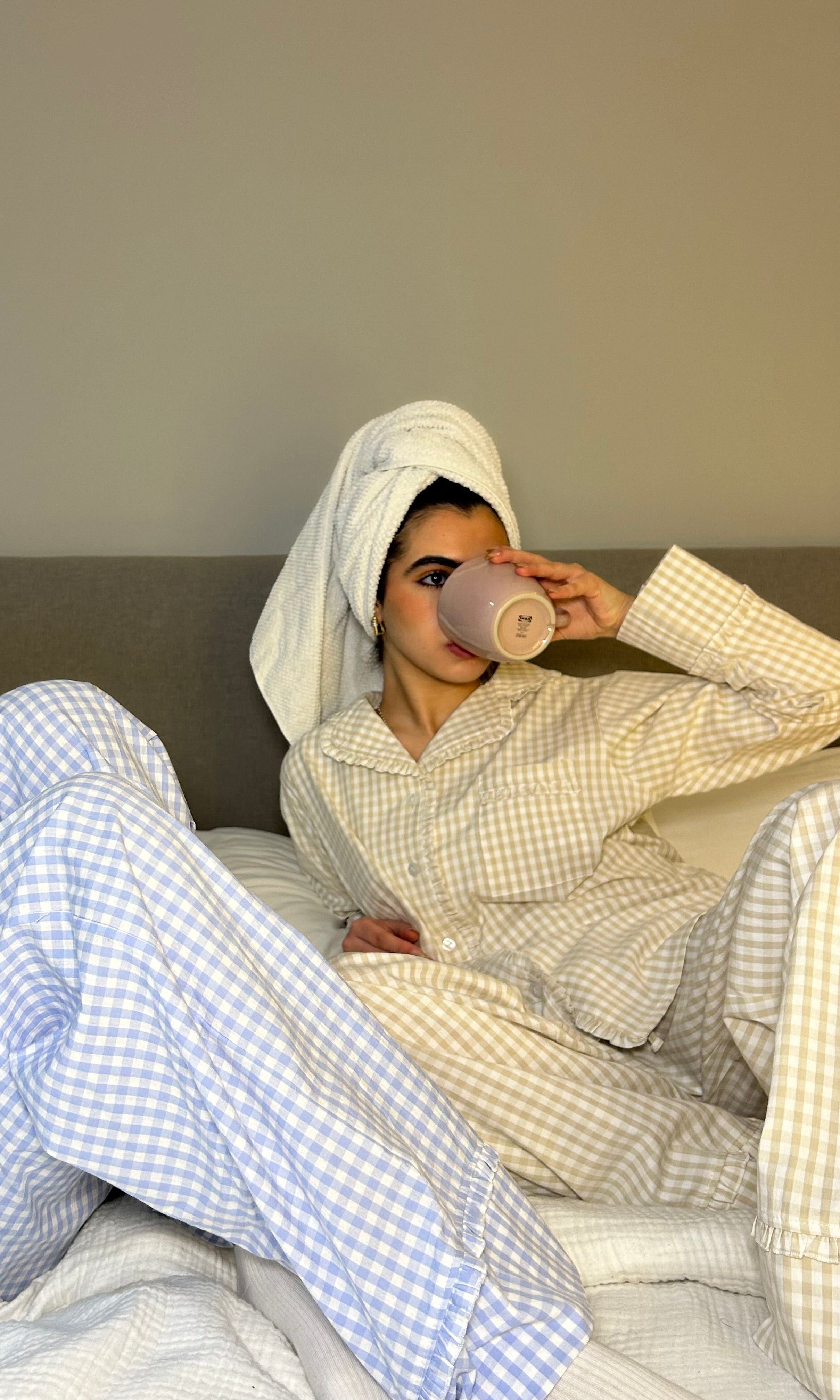 The Soft Ruffle PJ – Beige Gingham