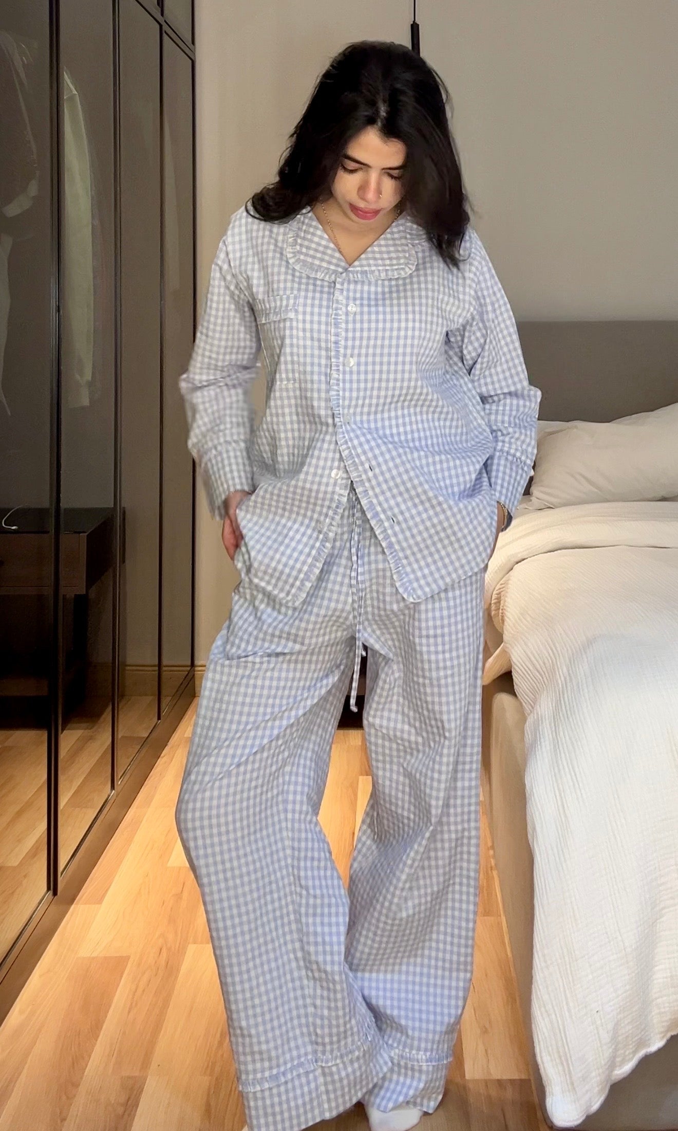 The Soft Ruffle PJ – Blue Gingham