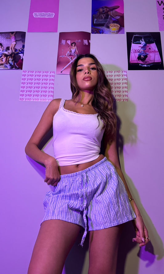 The Crinkled Shorts PJ - Blue Gingham