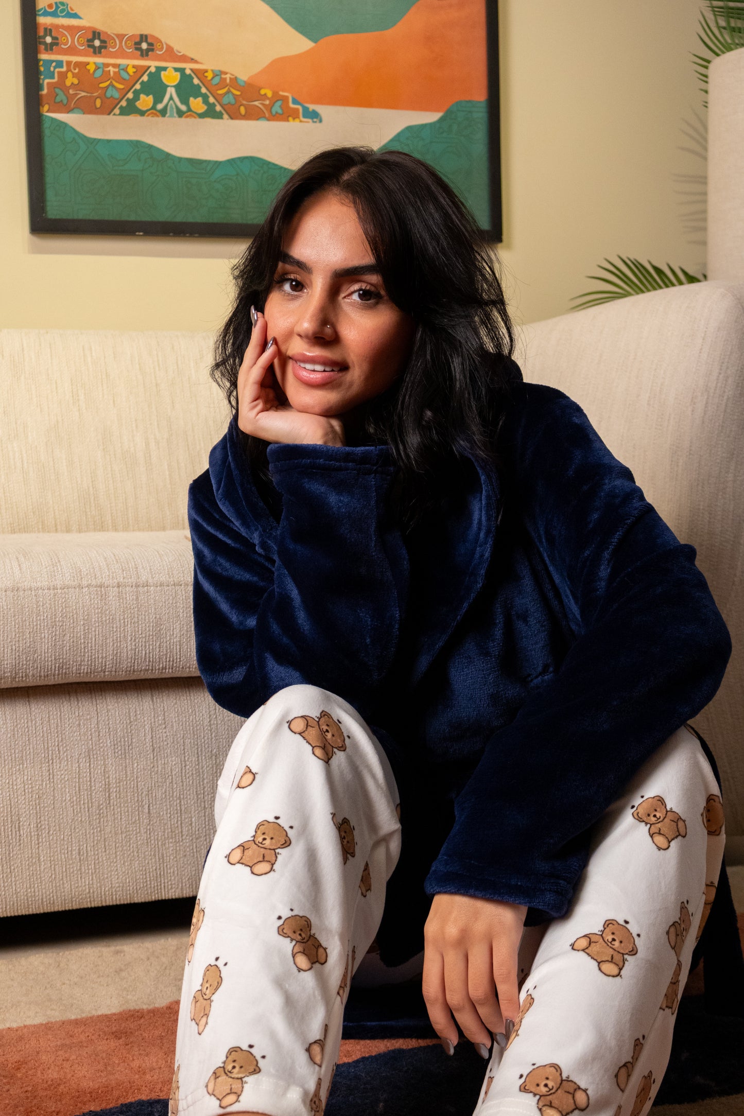 Navy Blue Cozy - Fur Robe