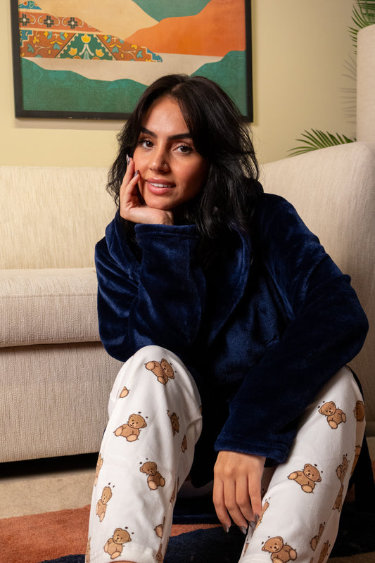 Navy Blue Cozy - Fur Robe