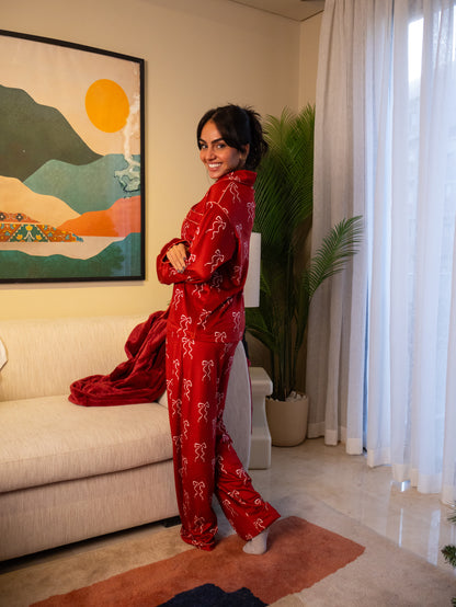 Maroon Bow - Classic Velvet PJ