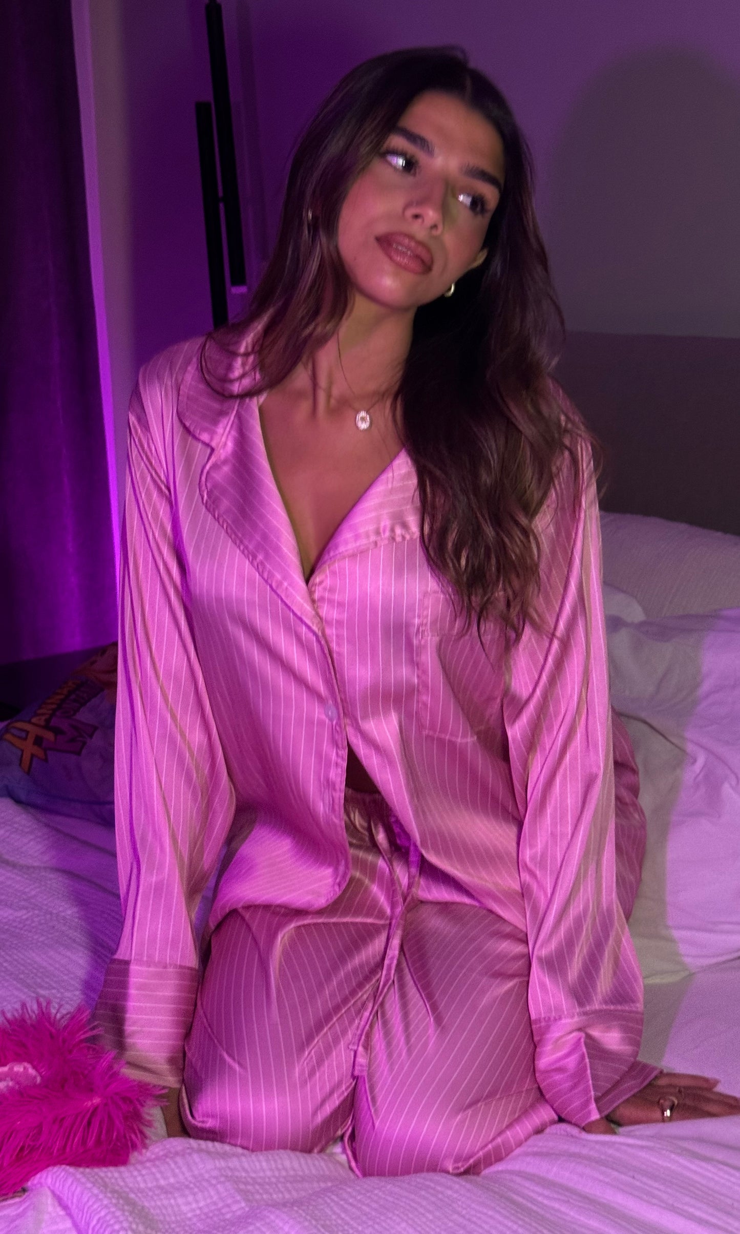 The Long Satin PJ - Pink Stripe
