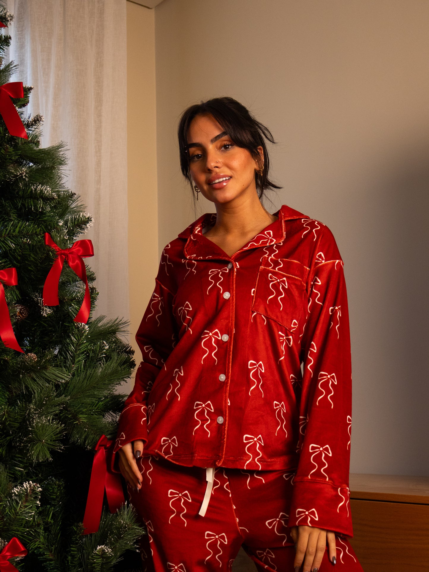 Maroon Bow - Classic Velvet PJ