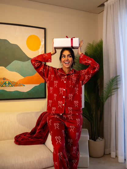 Maroon Bow - Classic Velvet PJ