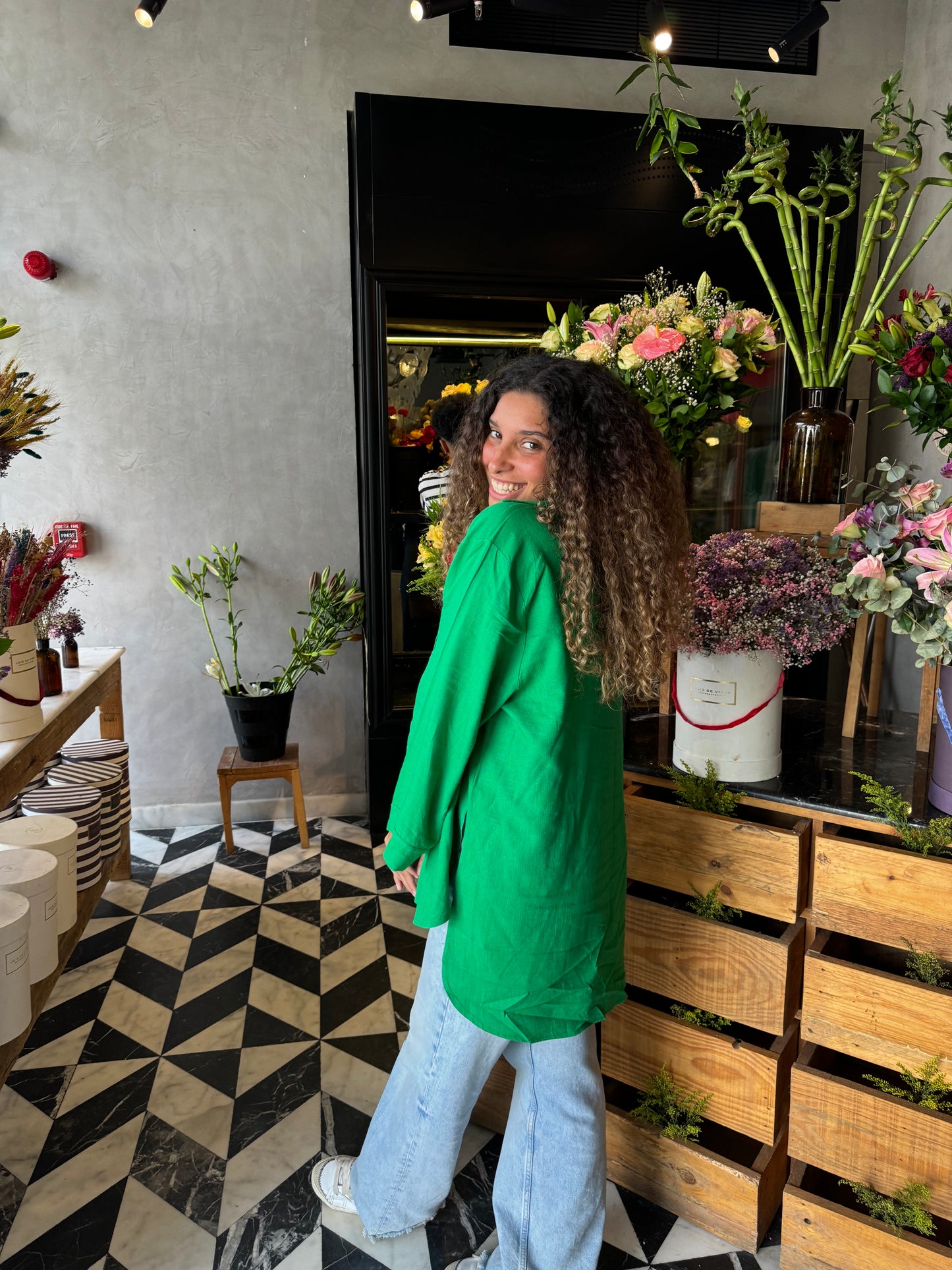 Wide Linen Shirt Green