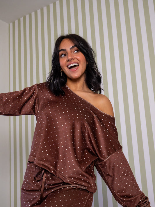 Polka Dots - Off Shoulder Velvet PJ