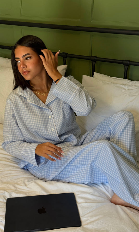 The Baby Blue Checkered Cotton PJ