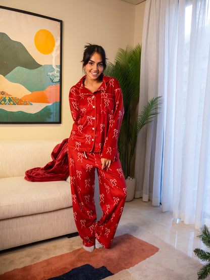 Maroon Bow - Classic Velvet PJ