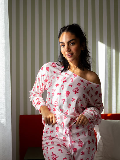 Holiday Candy - Off Shoulder Velvet PJ