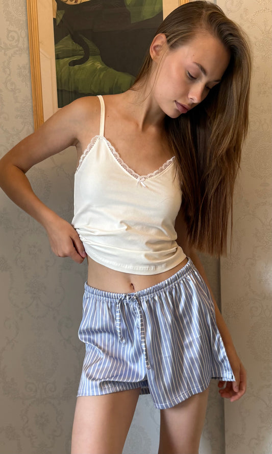 The Satin Shorts PJ - Blue Stripe