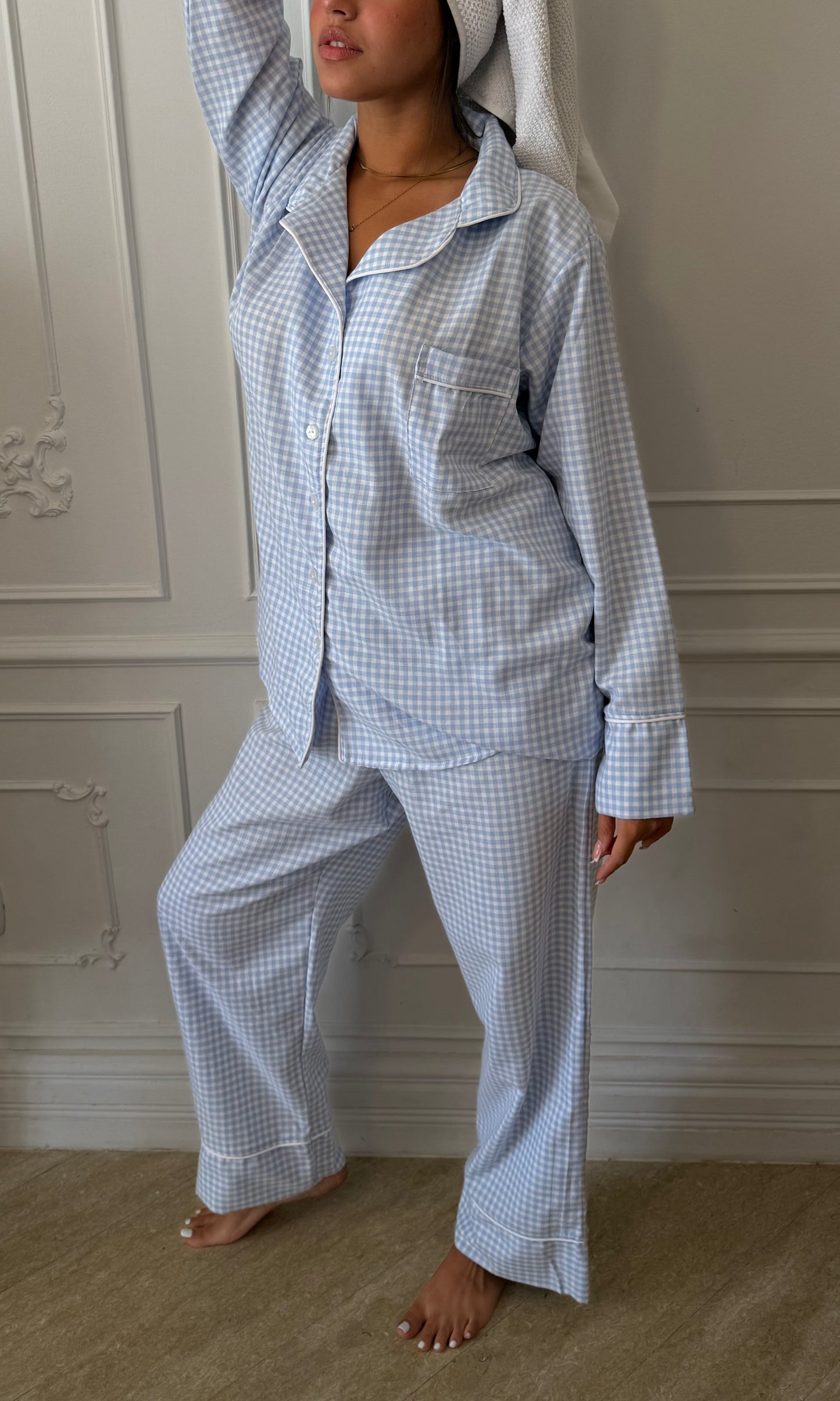 The Baby Blue Checkered Cotton PJ