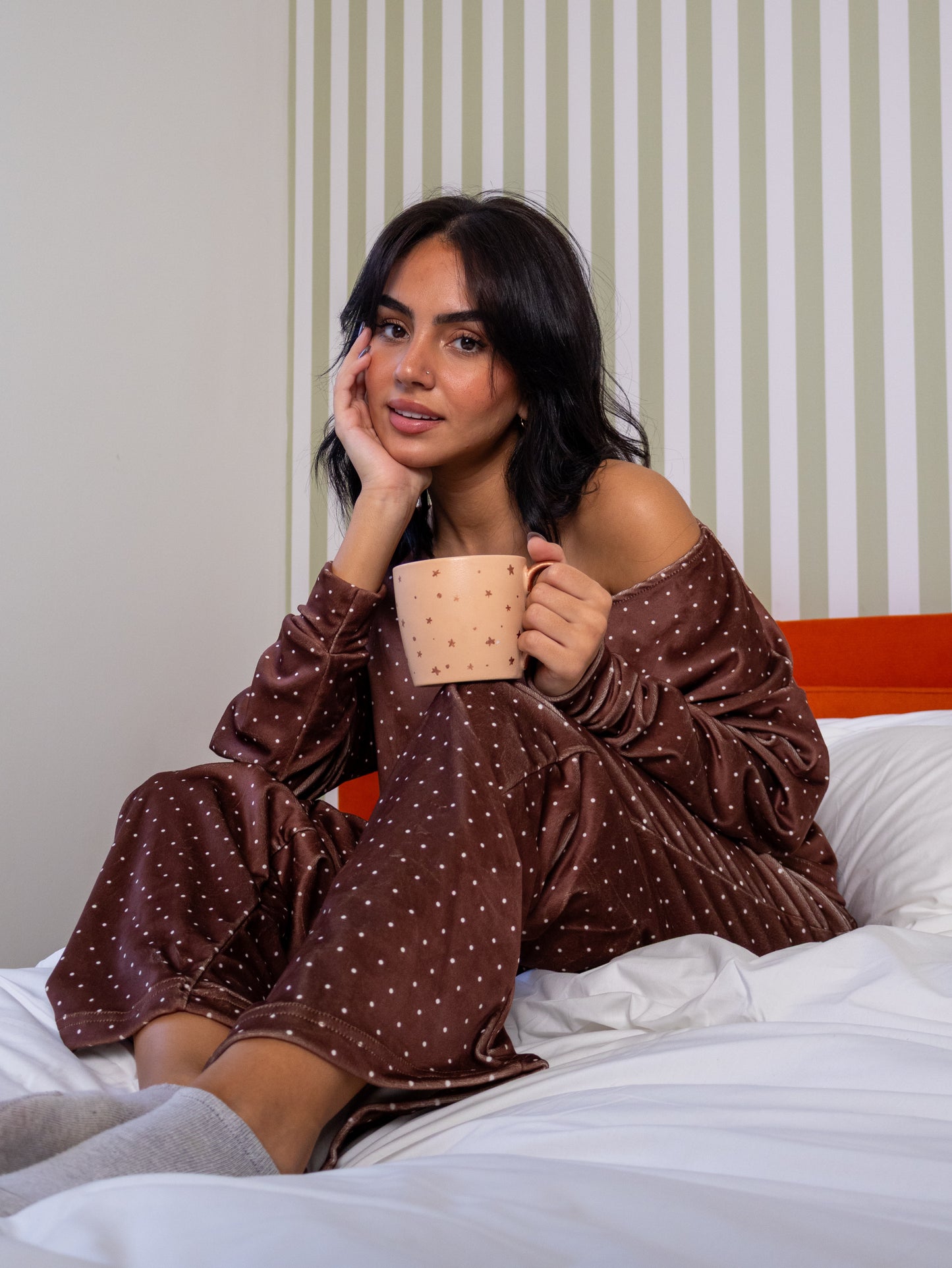 Polka Dots - Off Shoulder Velvet PJ