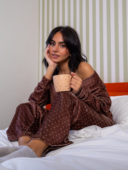 Polka Dots - Off Shoulder Velvet PJ