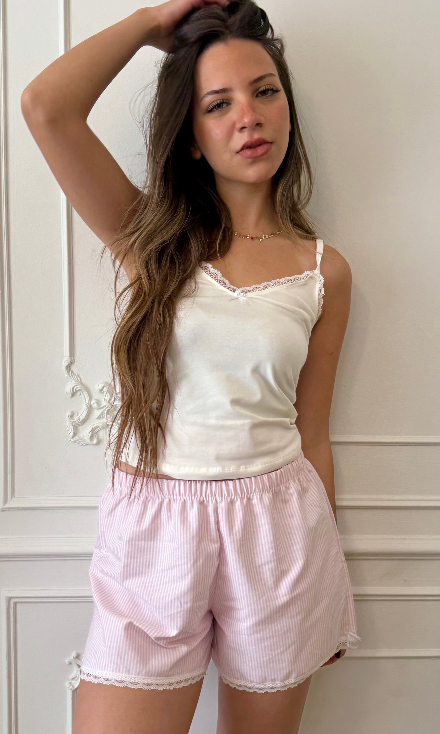 The Lace Shorts PJ - Pink Stripe