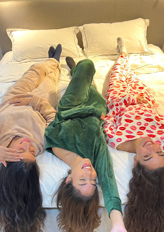 Green Off Shoulder - Velvet Pyjamas ( Not Wide Leg )