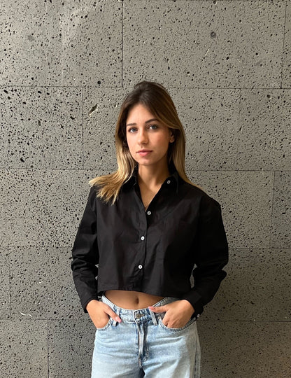 Cropped Poplin Shirt Black
